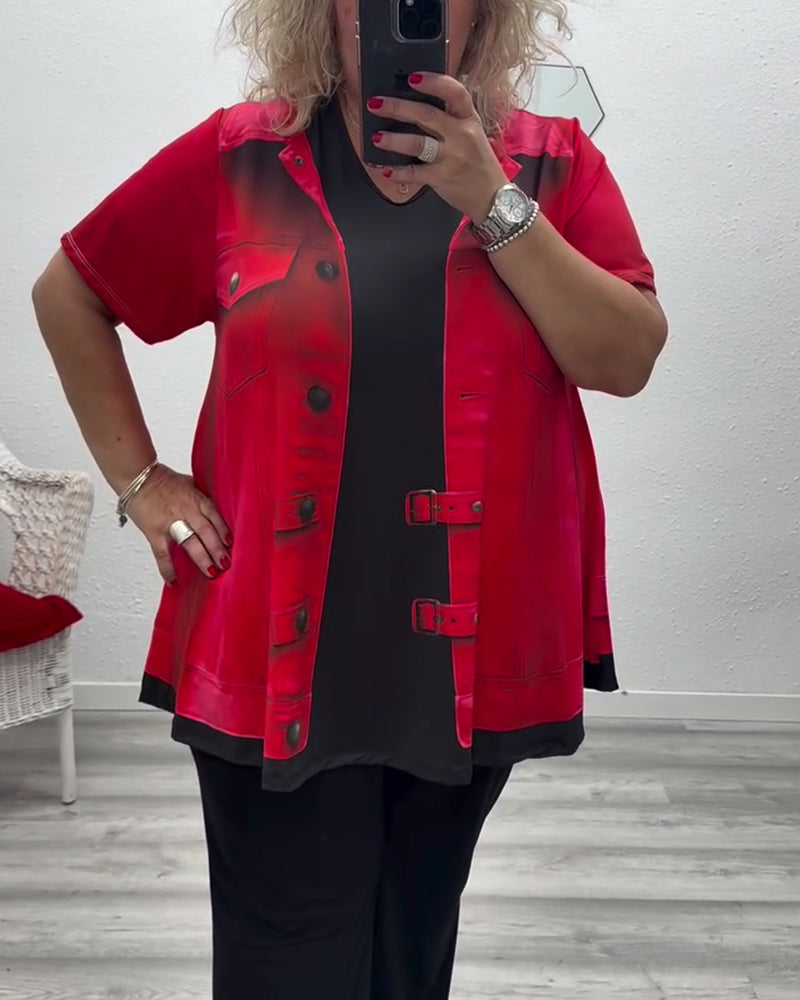 Faux Two-Piece Cargo-Style Spliced Tops