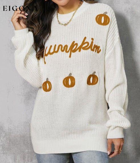 Pumpkin Embroidery Long Sleeve Sweater White clothes Ship From Overseas SYNZ