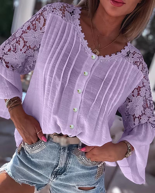 Fashion Hollow Out Lace Patchwork Blouse