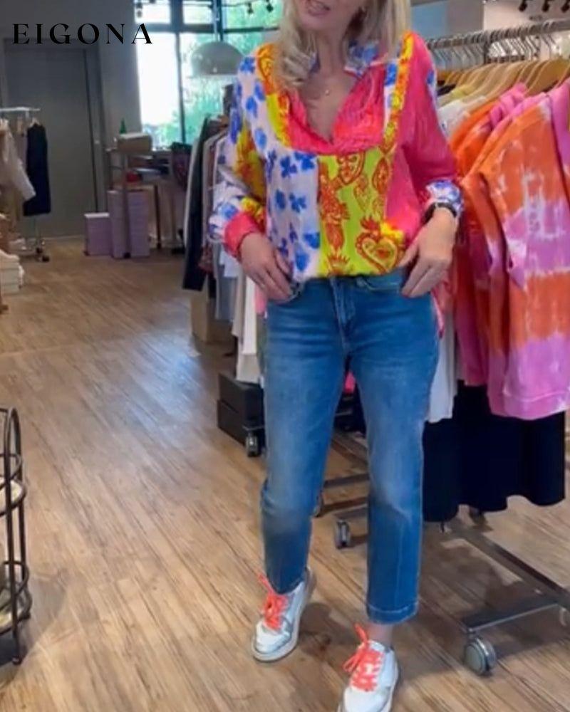 Colorful printed V-neck casual blouse blouses & shirts spring summer