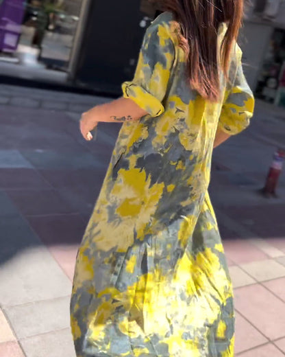 Tie-dye lapel pocket slit maxi dress casual dresses spring summer