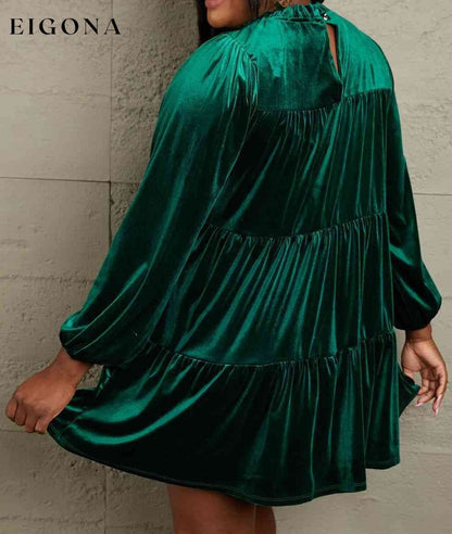 Full Size Velvet Short Casual Tiered Dress BFCM - Up to 70 Percent Off Black Friday casual dresses clothes dresses GeeGee Green dress green dresses long dress long sleeve long sleeve dresses Ship from USA short dresses