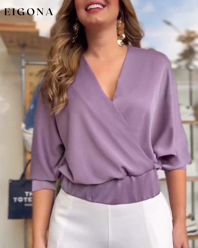 Lantern sleeve v-neck elegant top blouses & shirts spring summer