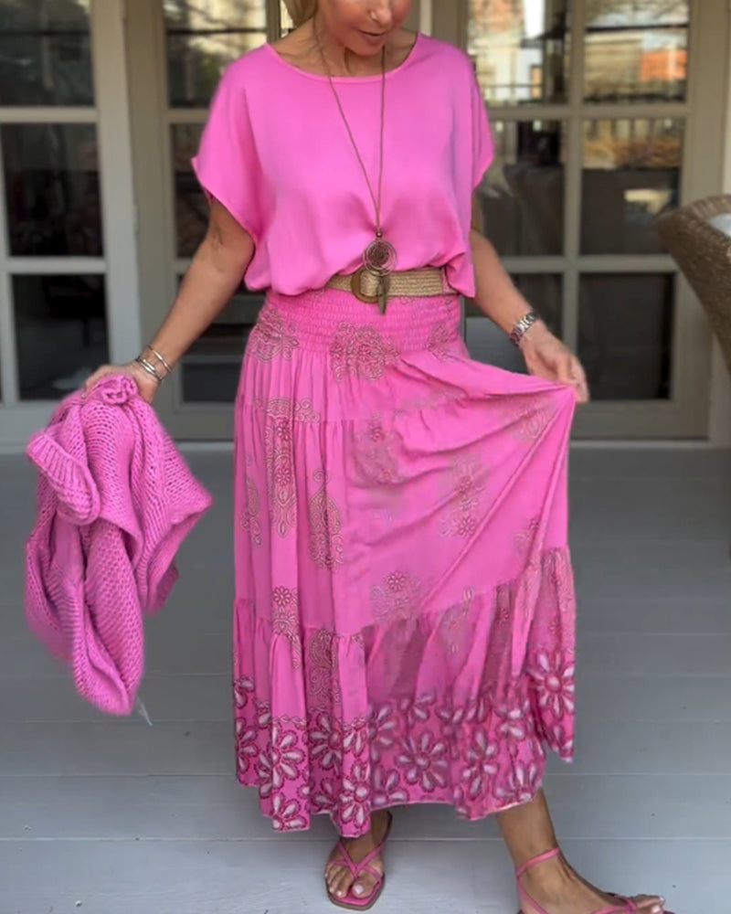 Fargerikt patchwork plissert skjørt