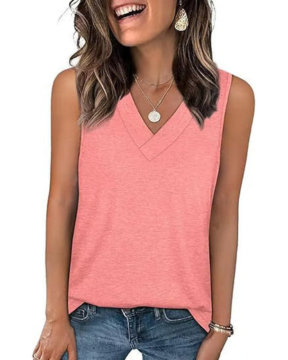 Women's Sleeveless V-Neck Slimming Loose Fit Casual Tank Top T-Shirt