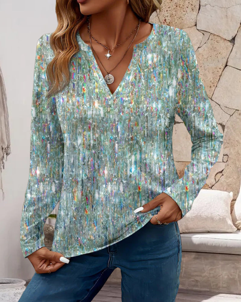 Casual Long Sleeve Round Neck Printed Top 2024 f/w blouses & shirts