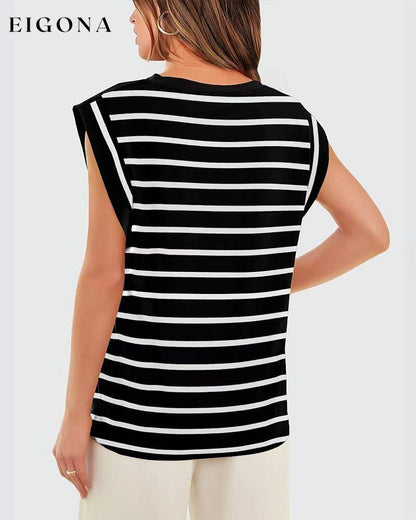 Casual striped print round neck sleeveless top blouses & shirts spring summer