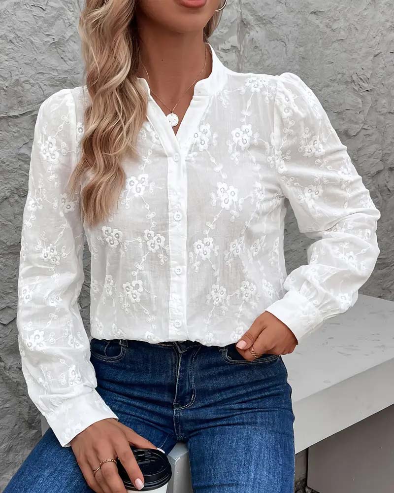 Einfarbiges Langarmhemd mit V-Ausschnitt