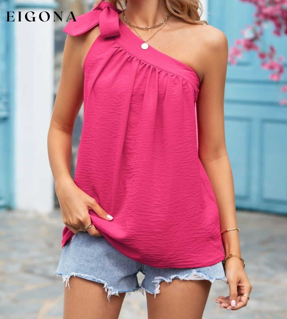 Tied One-Shoulder Blouse Deep Rose clothes Mandy Ship From Overseas shirt shirts top tops