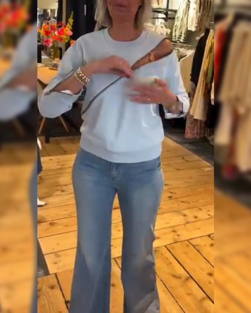 Lässiges Sweatshirt mit Reißverschluss und Rundhalsausschnitt