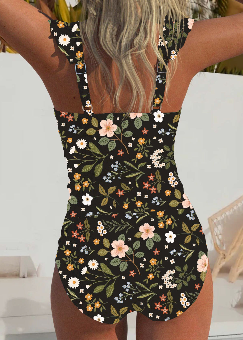 Sleeveless Floral One-Piece Swimsuit