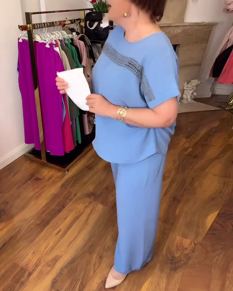 Lässiges Set mit Rüschenärmeln und Rundhalsausschnitt