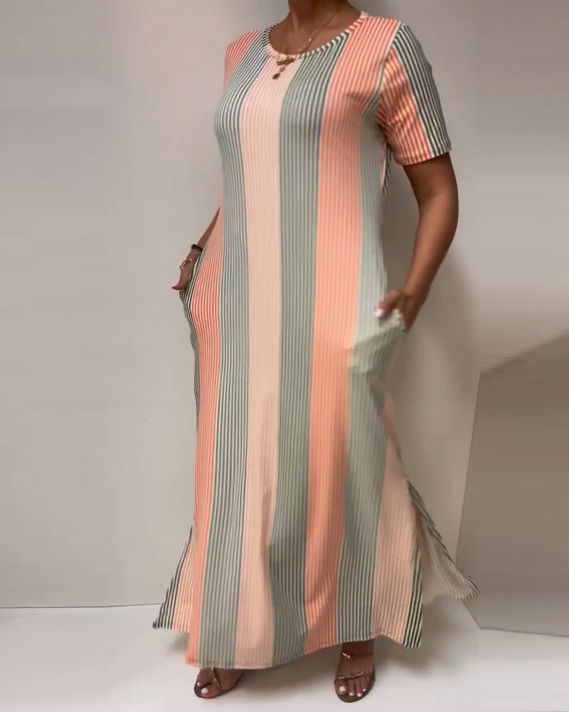 Abito lungo casual con spacchi a righe