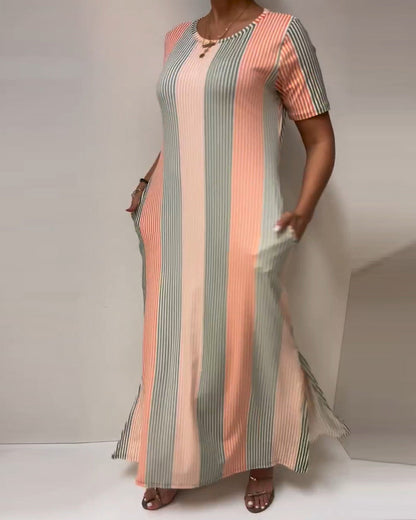 Abito lungo casual con spacchi a righe