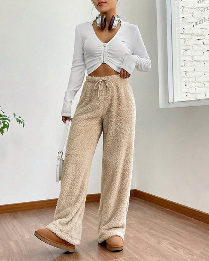 Solid color fashionable plush casual pants 2024 f/w pants