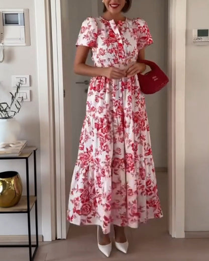 Elegant floral print patchwork waist dress 202466 casual dresses summer