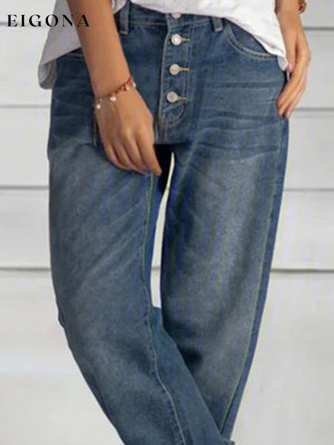 Casual Loose Buttons Pockets Mid Waist Jeans bottom