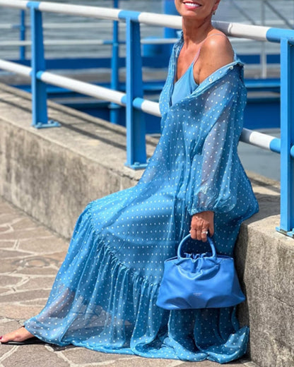 Camisole-Kleid mit Revers und Punktemuster