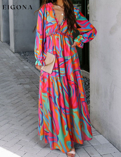 Multicolor Wild Lotus Ruffle Tiered Maxi Dress All In Stock Best Sellers clothes Color Pink Day Valentine's Day dress dresses maxi dress Occasion Wedding Print Abstract Season Spring Silhouette A-Line Style Bohemian