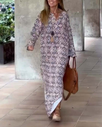 Long sleeve vintage print dress casual dresses spring summer