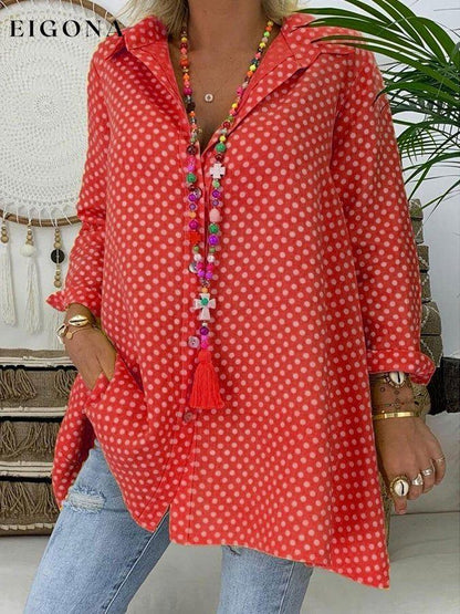 Polka Dot Print Long-Sleeve Blouse cotton linens