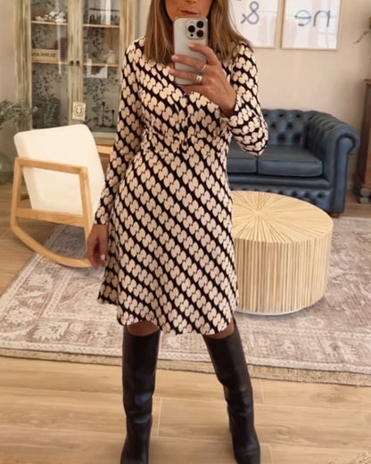 V-neck elegant printed dress