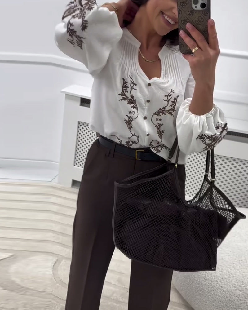 Bluse mit ethnischem Stickerei-Print