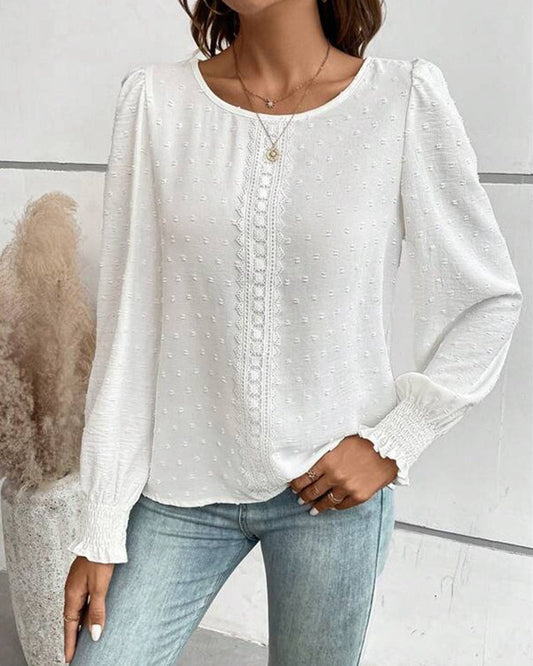 Simple Round Neck Solid Color Blouse 2024 f/w blouses & shirts