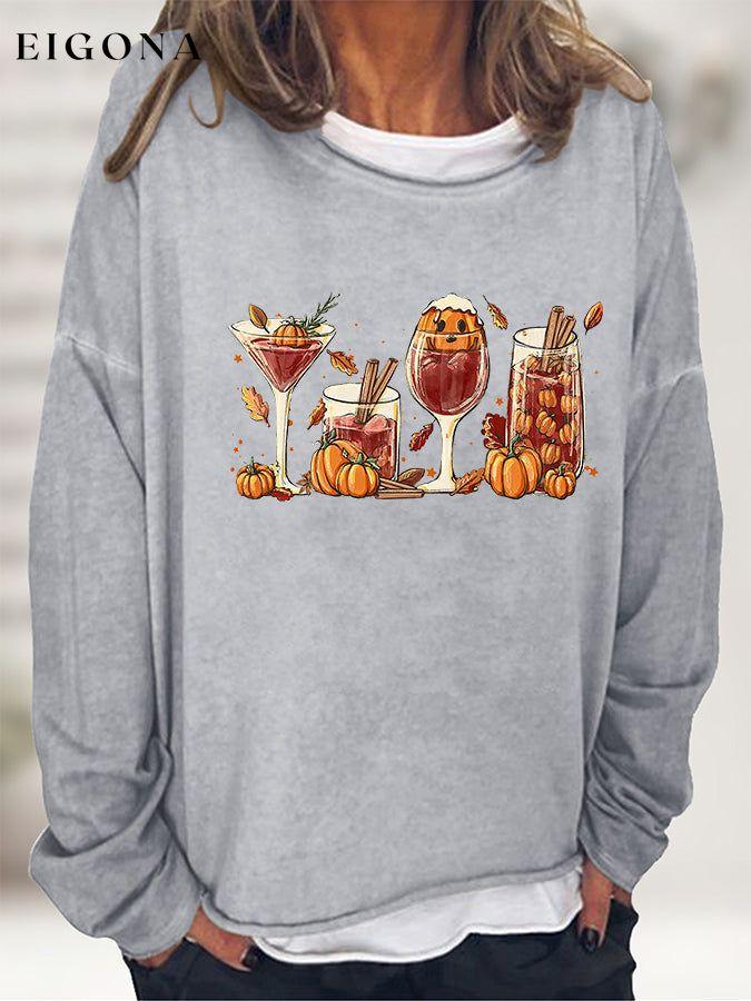 Round Neck Long Sleeve Full Size Graphic Halloween October Fall Season Pumpkin Spice Sweatshirt Heather Gray clothes G@L@X long sleeve shirts long sleeve top Ship From Overseas Shipping Delay 09/29/2023 - 10/04/2023 t shirts top tops trend