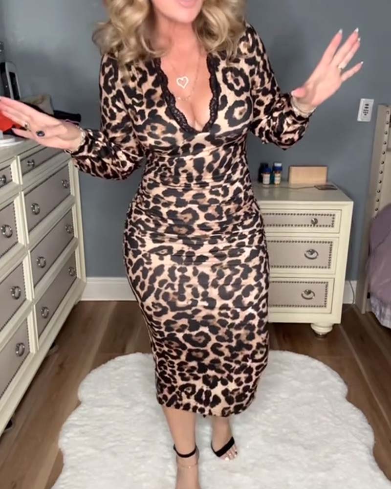 Sexy Leopard Lace V-Neck Dress