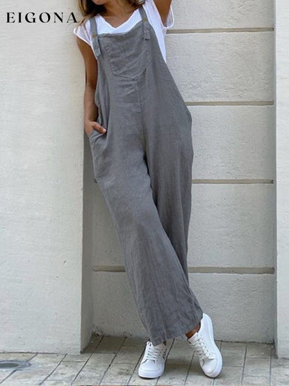 Women's Casual Pure Color Wide Leg Overalls cotton linens