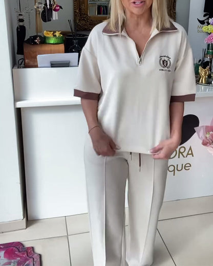 Lässiger Polo-Sportanzug in Kontrastfarbe