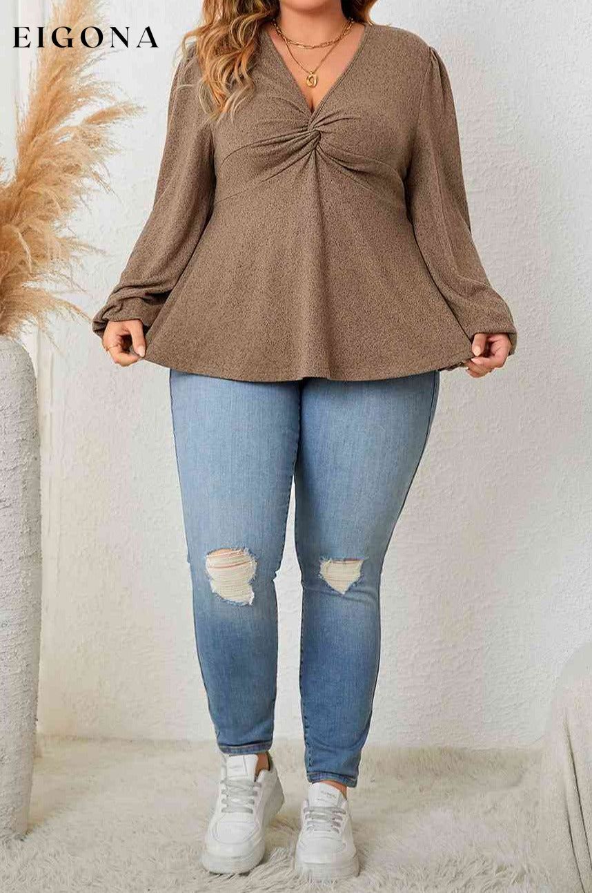 Plus Size Twist Front Balloon Sleeve Blouse clothes HS long sleeve long sleeve shirts long sleeve top Ship From Overseas shirt shirts top tops