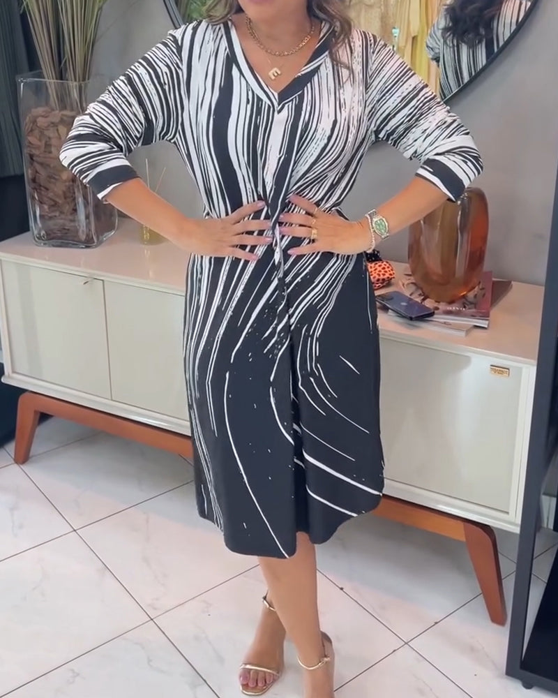 Wave Pattern V-Neck Dress