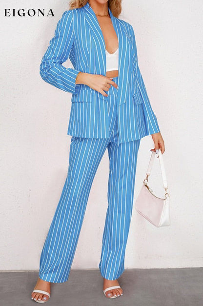 Striped Long Sleeve Top and Pants Set Sky Blue 2 pieces clothes H.Y.G@E setv Ship From Overseas Shipping Delay 09/29/2023 - 10/03/2023 trend
