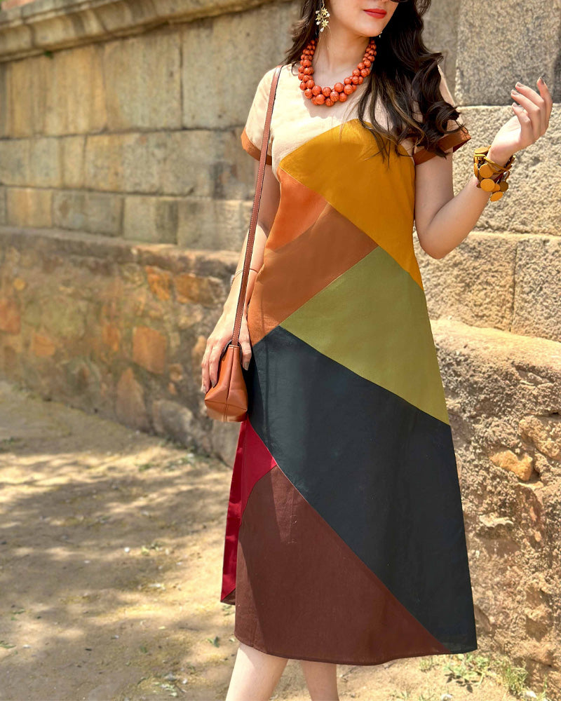 Colorful Geometric Pattern Waist Dress