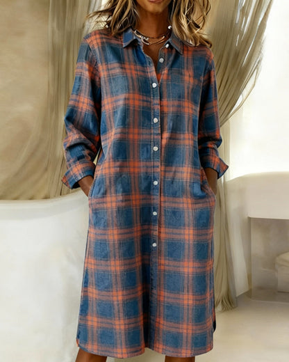 Lapel Casual Long Sleeve Plaid Dresses