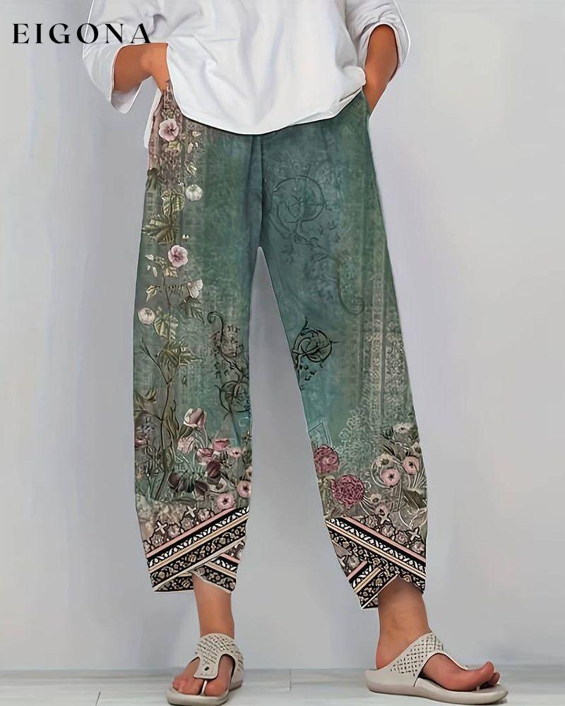 Retro print pocket baggy pants pants spring summer