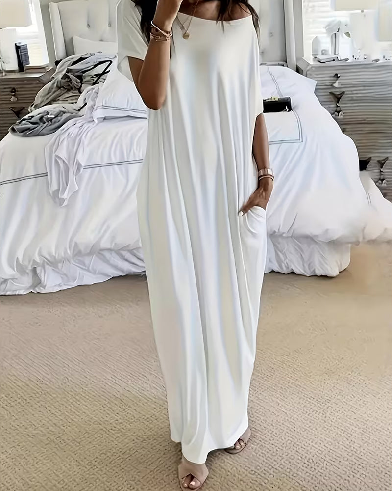 Solid-Color Long Casual Dress