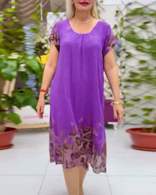 Lockeres, lässiges Kleid mit Rundhalsausschnitt und Leopardenmuster