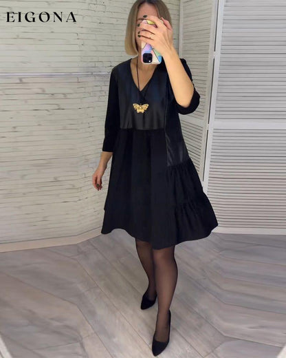 Patchwork V-neck Dress 2023 f/w casual dresses Clothes discount Dresses