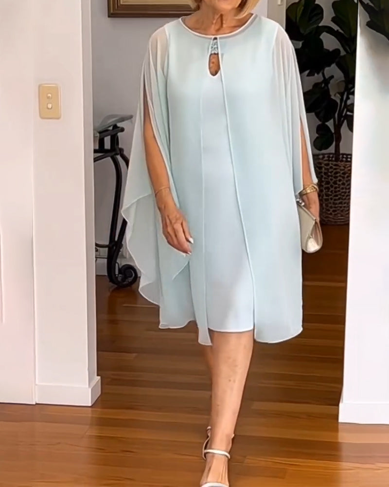 Solid Color Fashionable Cape-Sleeved Dress
