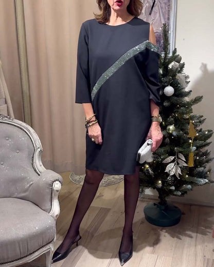 Casual Rhinestone Knee-Length Dress