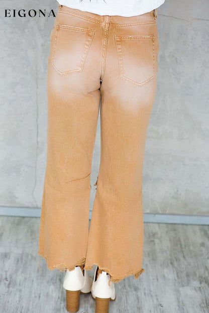 Brown Distressed Hollow-out High Waist Cropped Flare Jeans All In Stock Best Sellers clothes Color Orange Craft Distressed EDM Monthly Recomend Fabric Denim Hot picks Occasion Daily Print Solid Color Season Spring Silhouette Wide Leg Style Southern Belle