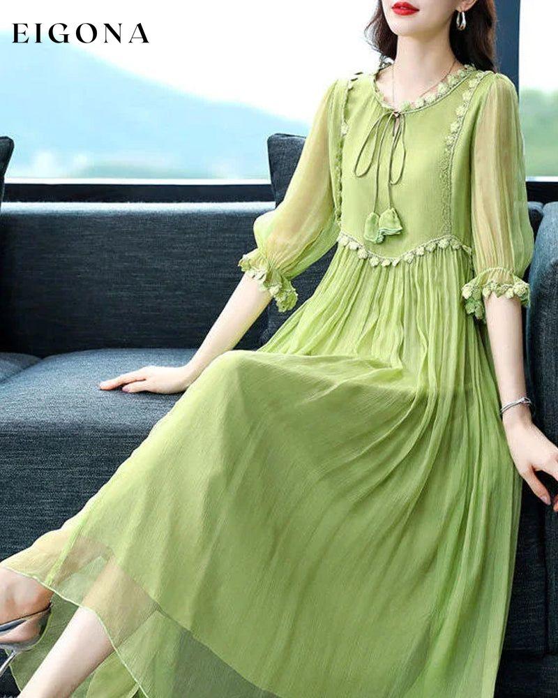 Elegant solid color dress with puff sleeves casual dresses spring summer