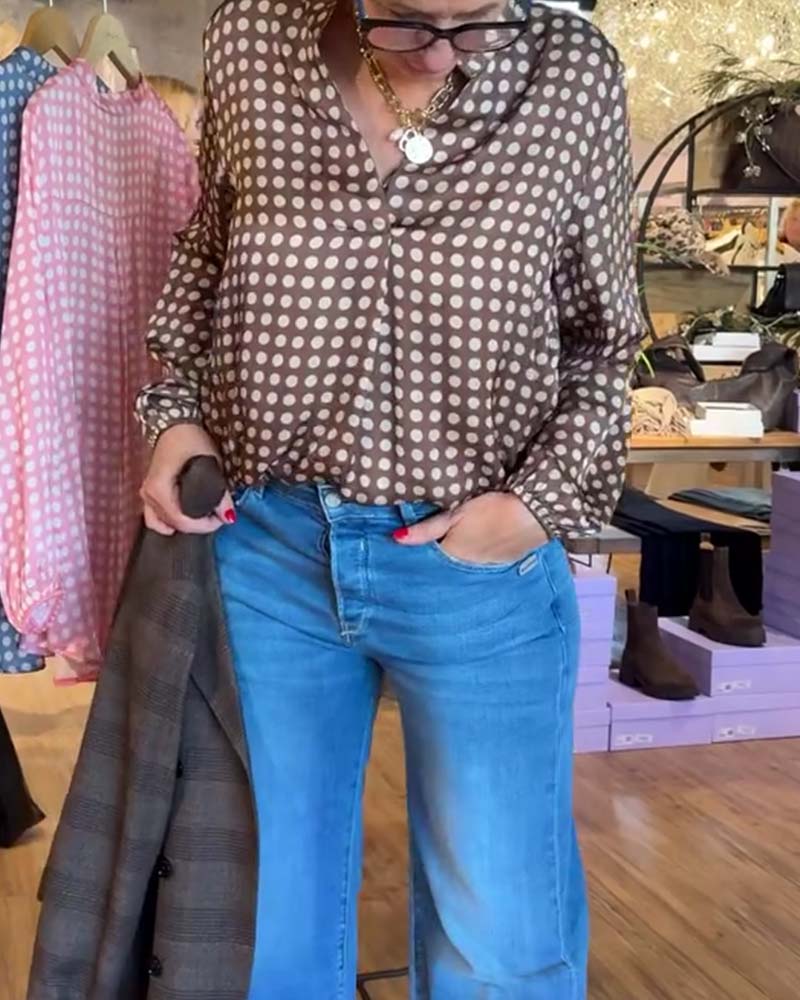 Polka Dot Long Sleeve Printed Blouse