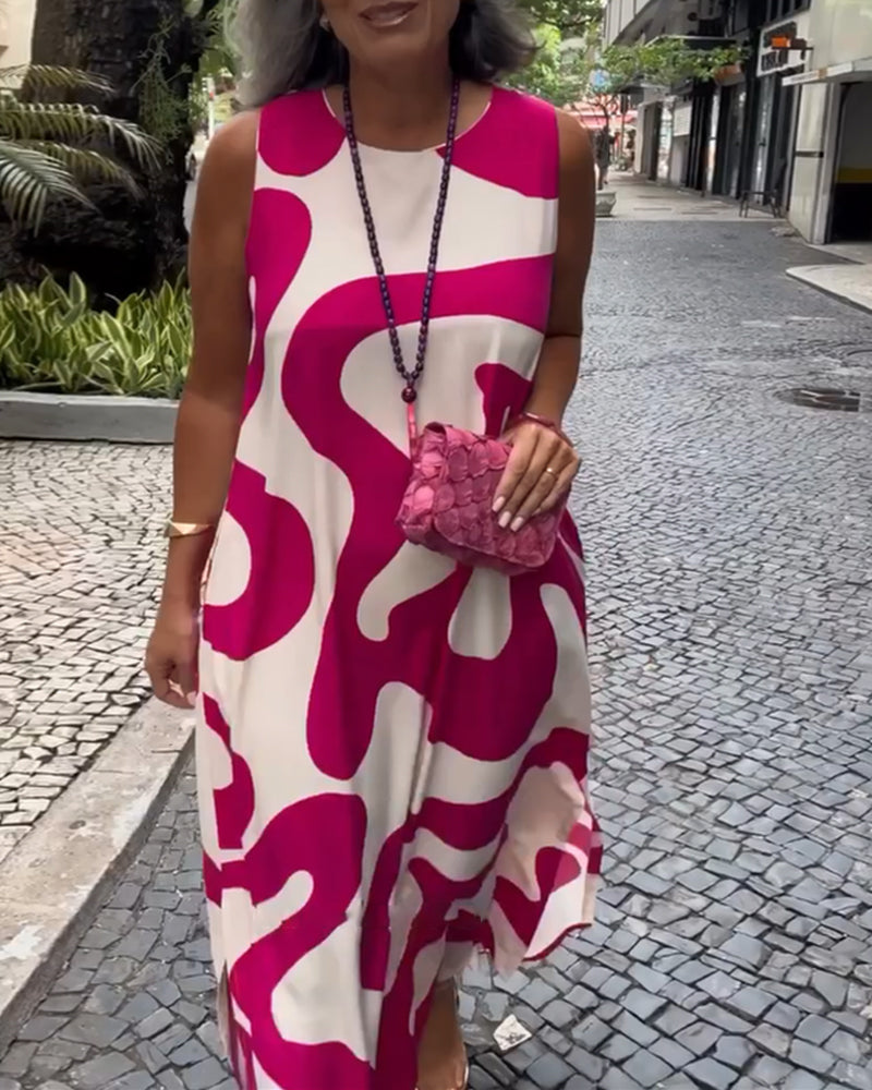 Ärmelloses Kleid mit Rundhalsausschnitt und geometrischem Print