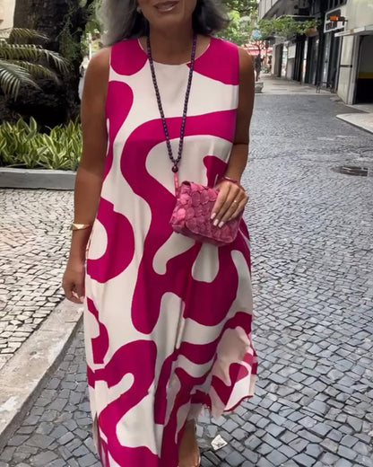 Ärmelloses Kleid mit Rundhalsausschnitt und geometrischem Print