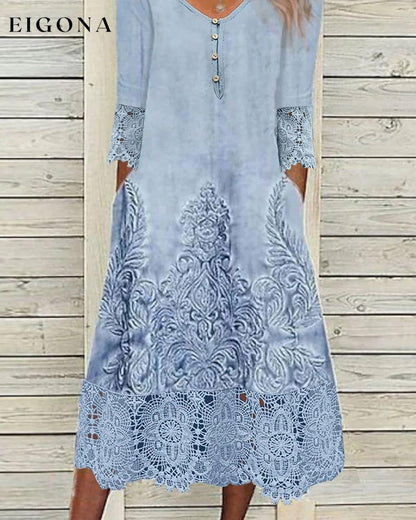 Buttoned lace patchwork dress casual dress elegant dress spring summer