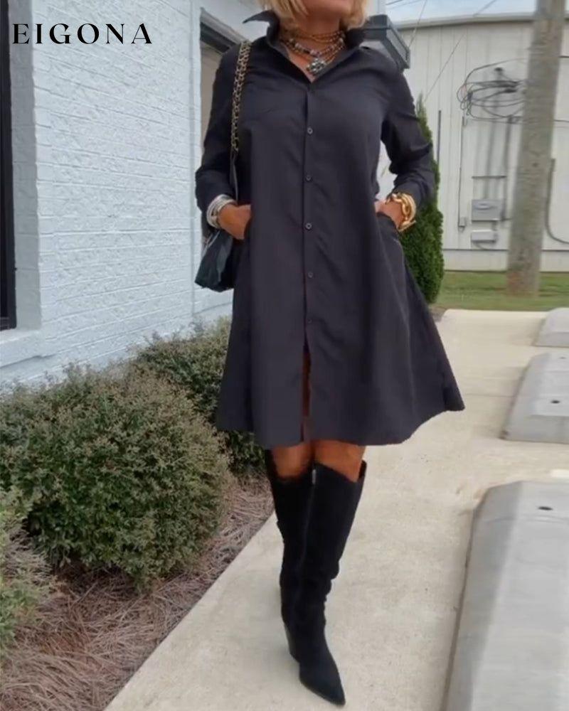 Solid color button casual shirt dress Black 2023 f/w 23BF casual dresses Clothes Dresses spring